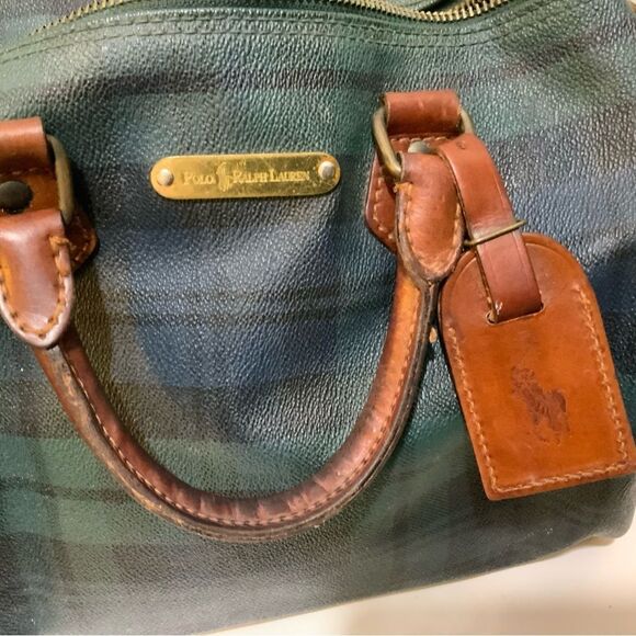 Polo Ralph Lauren Vintage Bag  Pvc Checkered Pattern Top Handle Travel Bag - Picture 14 of 16